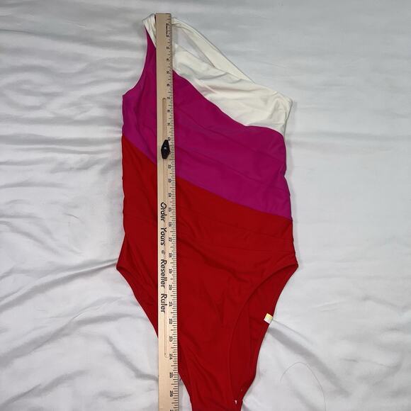 Summersalt Swimsuit Size 2LT Tall Pink Red White Sidestroke One Shoulder Piece - Picture 5 of 15